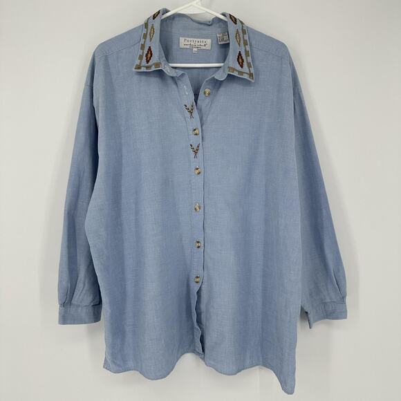 Portraits Northern Isles Shirt Womens 22W Embroidered Collar Western Top Blouse - Picture 1 of 13
